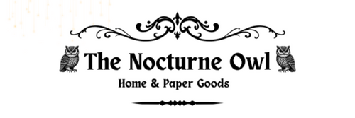 Logo of 'The Nocturne Owl' with decorative elements on a white background